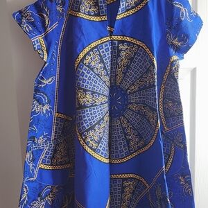 Elegant Blue and Gold Maxi Dress